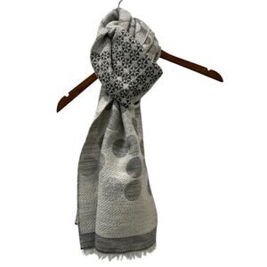 Talbots Scarf Metallic Gray Silver Snowflakes Wool Blend 70" x 20"